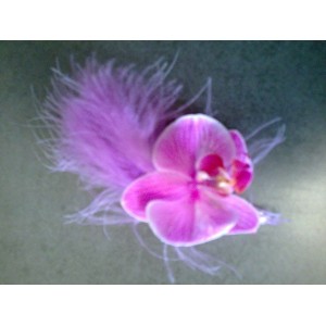 Boutonniere en Orchidée Parme et Plume 