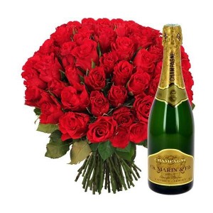 Bouquet de Roses 50 cm et champagne