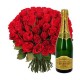 bouquet de roses rouges et champagne 