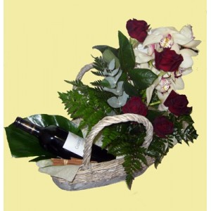 composition fleurs et vin